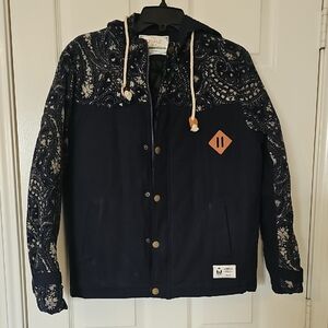 LPEKUZ Streetwear Paisley Cordoroy Hooded Utility Korean Jacket Gorpcore M